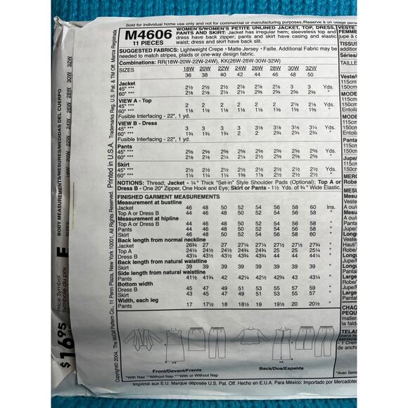McCalls 4606 long jacket top skirt pants dress pattern sz 18w 20w 22w 24w - Picture 4 of 6